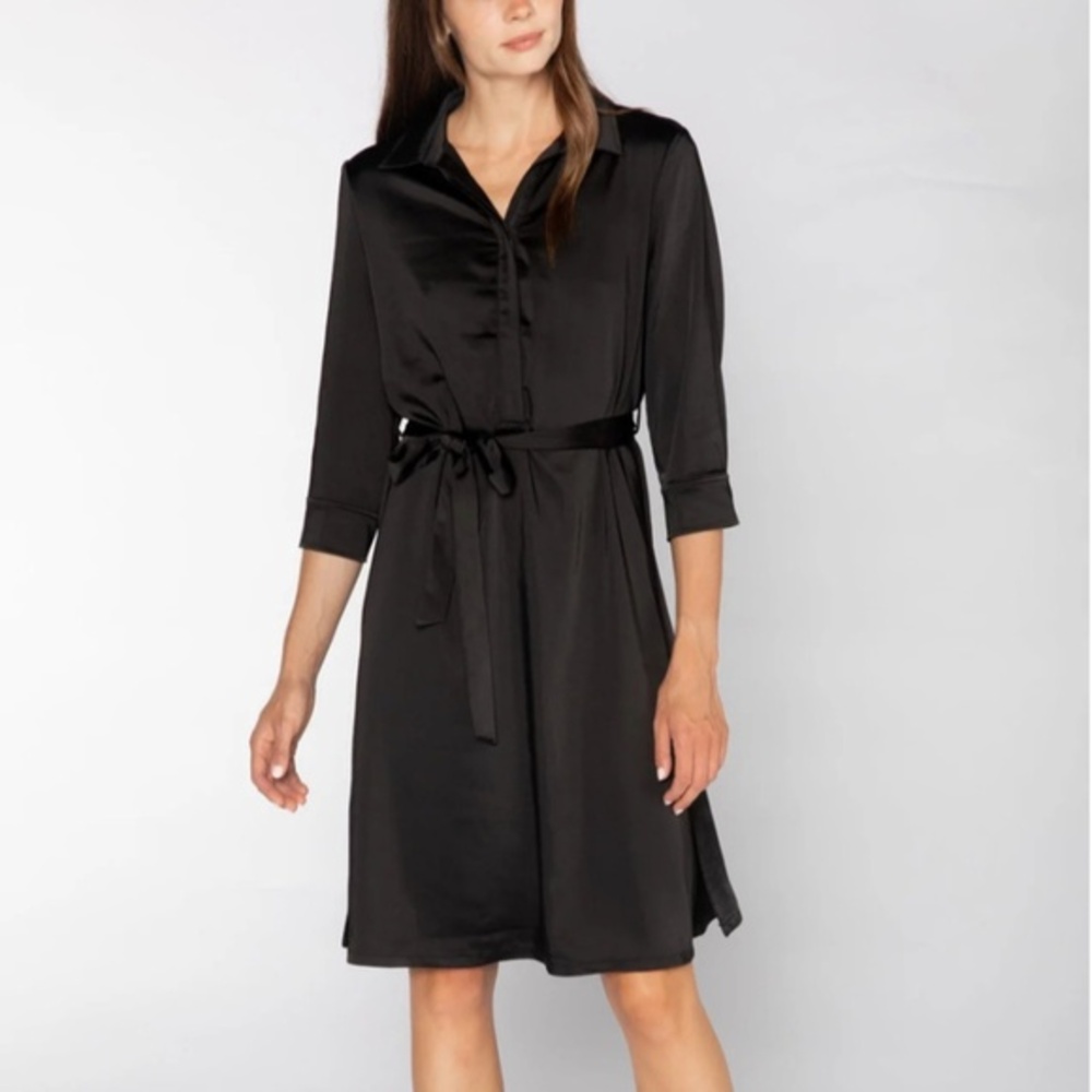 S’EDGE Black Satin Louis Shirt Dress Women’s‎ Size Small